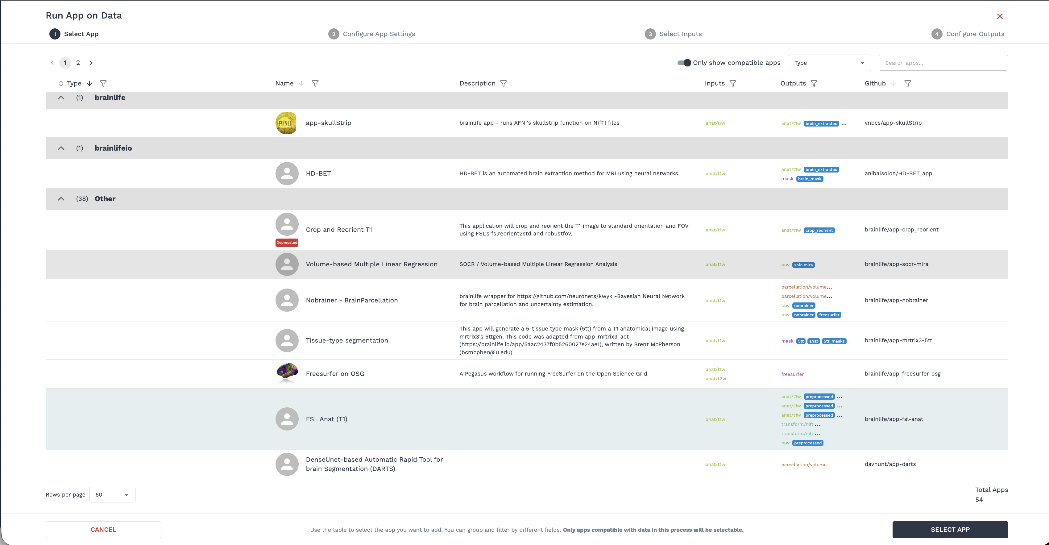 Select App Wizard Step