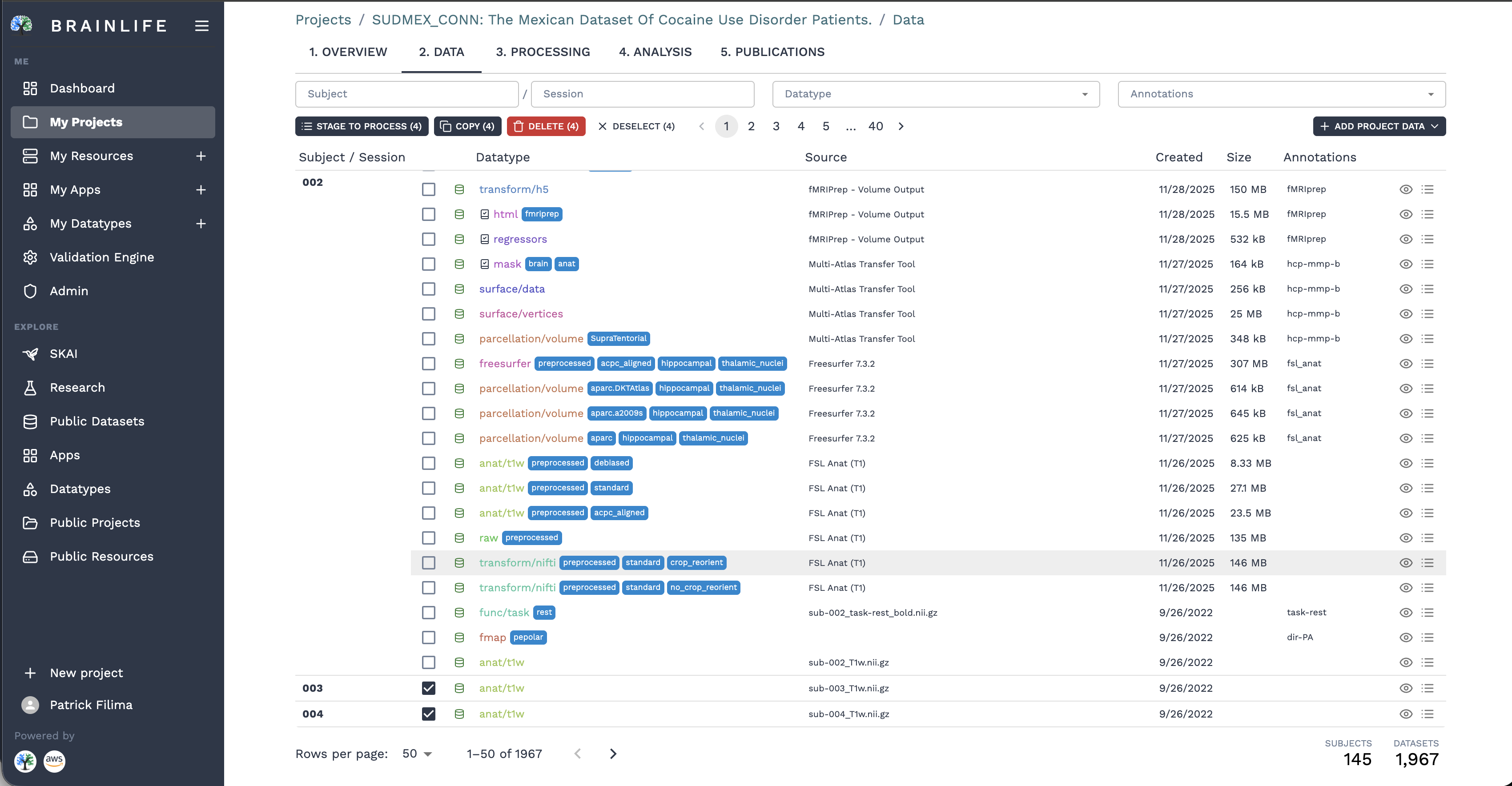 Project Data Tab