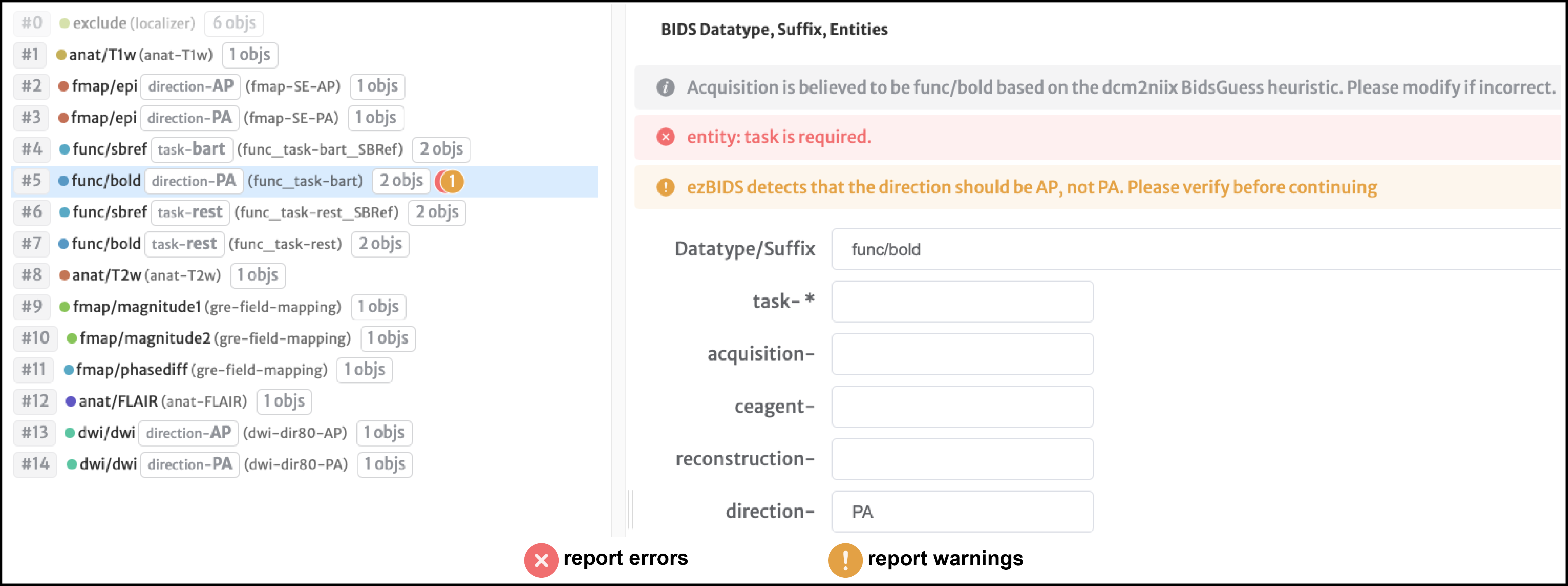 ezBIDS errors and warnings